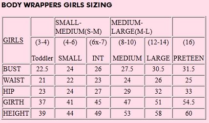 Child Leotard Size Chart
