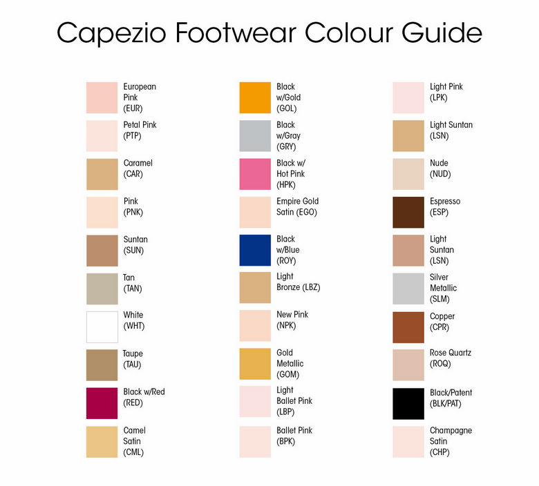 Capezio Fishnet Color Chart
