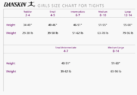 Danskin Tights Plus Size Chart