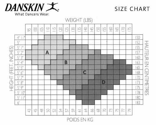 Danskin Size Chart